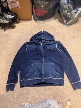Vintage True Religion Navy Triple Stitch Big T Zip-Up Hoodie